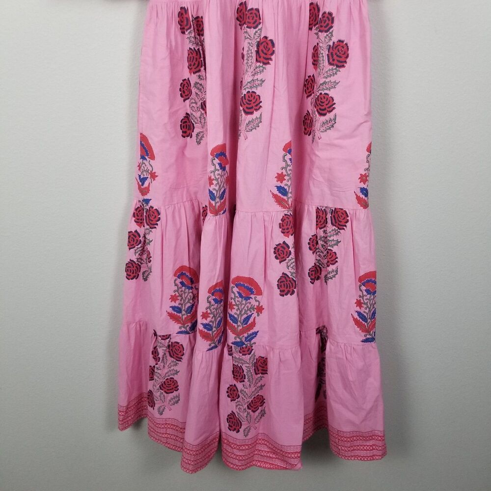 Oliphant Tuckernuck Boca Pink Puff Sleeve Midi Cotton Block Print Dress Size S - Picture 11 of 15